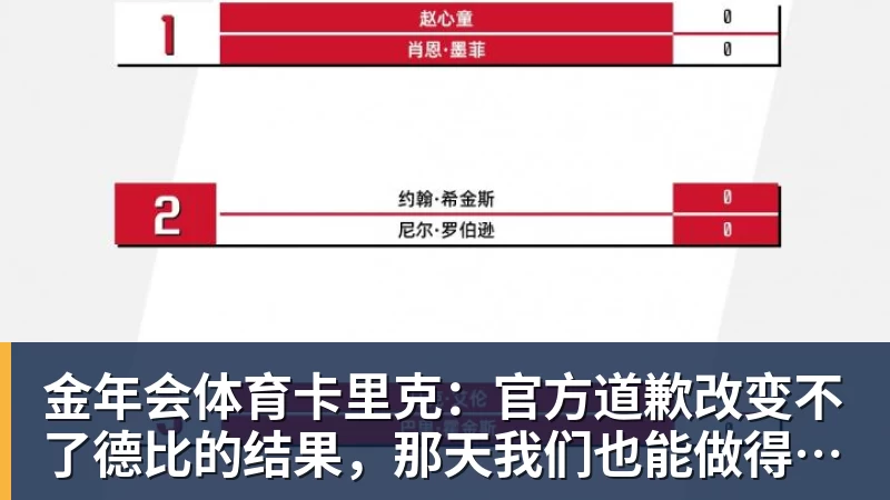 金年会体育卡里克:官方道歉改变不了德比的结果,那天我们也能做得更好