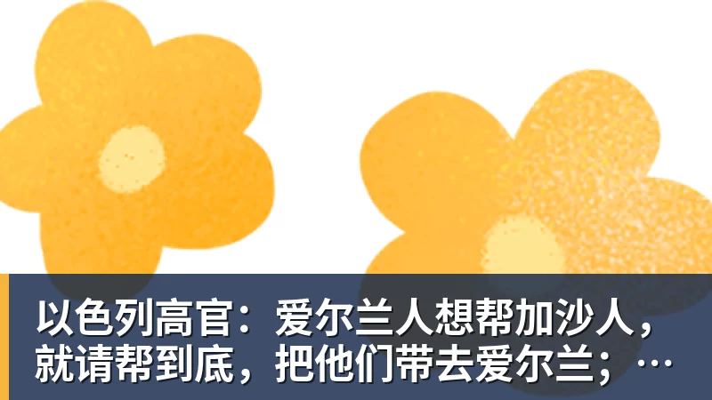 以色列高官：爱尔兰人想帮加沙人，就请帮到底，把他们带去爱尔兰；迁走加沙人是“花小钱省大钱”；面对“倒卖巴勒斯坦人”提问发出怪笑